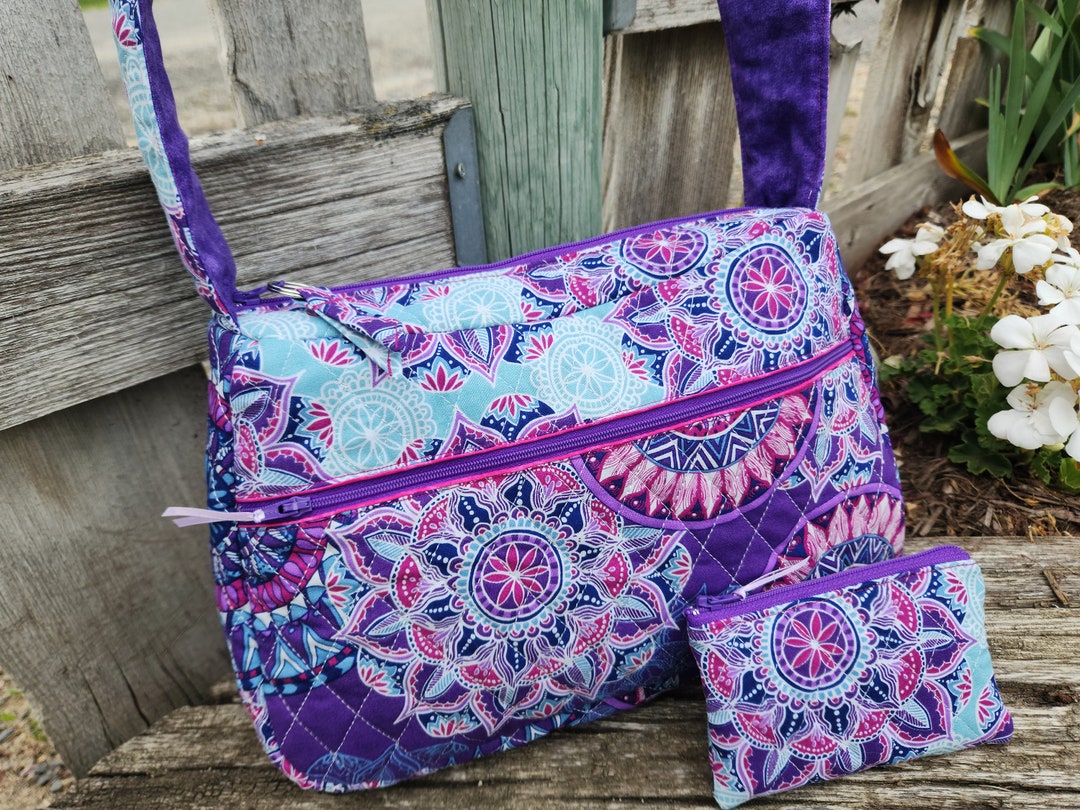 Quilted Purse, Purple and Pink Purse, Purse With Outside Pocket, Purse ...