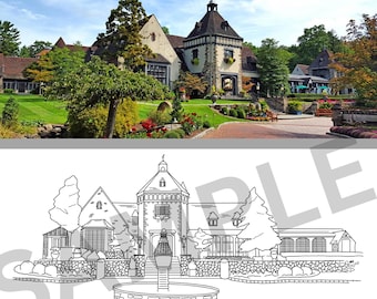 Pleasantdale Chateau NJ Hochzeit Venue Line Zeichnung DIGITAL DOWNLOAD