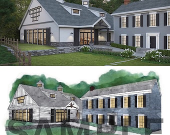 Inn am Millrace Pond Aquarell Digital Download