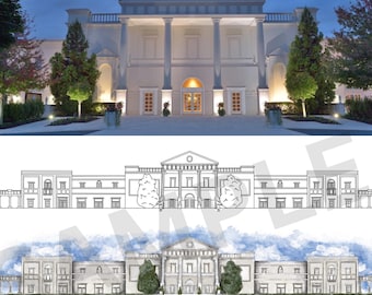 Palace at Somerset Park NJ Hochzeitsort Linie Zeichnung und Aquarell bündeln DIGITALE DOWNLOADS