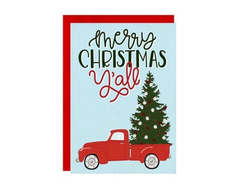 Cute Christmas Card Set - Red Truck Christmas Card - Farmhouse Holiday Card Set - Rustic Christmas Cards - Boxed Set of 8
