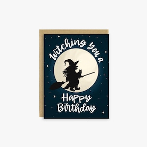 Cartão de aniversário de Halloween Witching You | Cartão de aniversário de bruxa engraçado para celebração de Halloween
