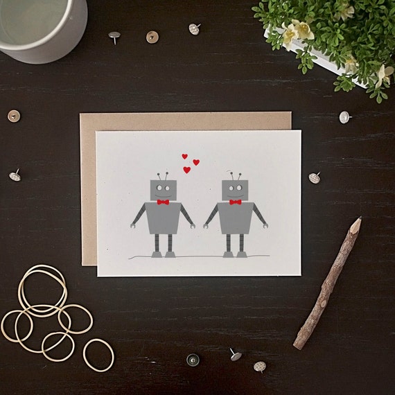 Gay Valentine's Day Robot Card - Gay Valentine Card - Robot Anniversary Card - Robot Love Card Il_570xn