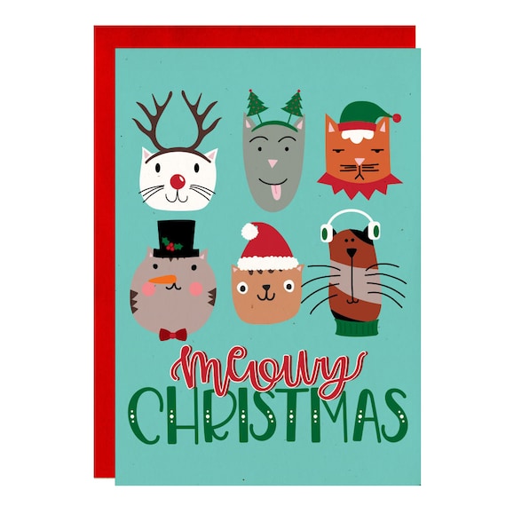 Boxed Set of 8 - Funny Holiday Card - Meowy Christmas Card - Cat Christmas Card Il_570xn