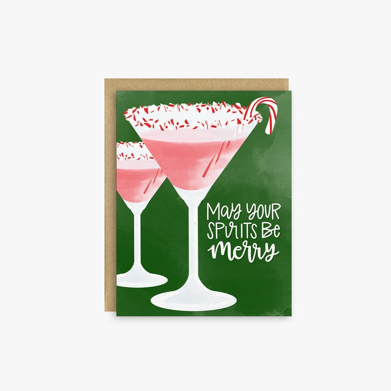 May Your Spirits Be Merry Funny Holiday Boxed Set of 8 Happy Holidays Card Funny Christmas Card Merry Christmas Card Funny Wine Card image 1