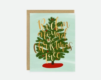 Cute Christmas Card - Rockin' Around The Christmas Tree - Cute Holiday Card - Christmas Tree Card