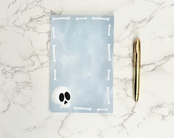 Skull & Bones Notepad | Spooky Stationery | Halloween Gift | Goth Desk Accessory | Funny Notepad | Skull Office Supplies | Witchy Gift
