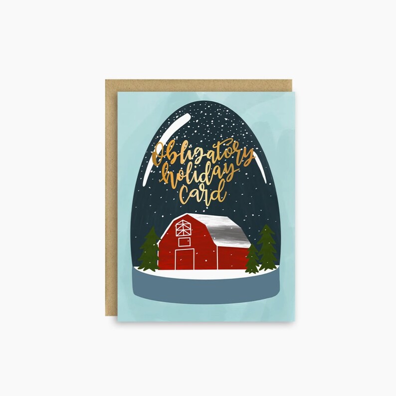 Obligatory Holiday Card Boxed Set Farmhouse Holiday Card Boxed Set of 6 Cute Holiday Card Snow Globe Card Funny Holiday Card image 1