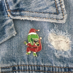 Christmas Pin - Stocking Stuffer - Santa Claws Lapel Pin - Funny Enamel Pin - Best Friend Gift - Dinosaur Pin