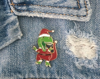 Christmas Pin - Stocking Stuffer - Santa Claws Lapel Pin - Funny Enamel Pin - Best Friend Gift - Dinosaur Pin