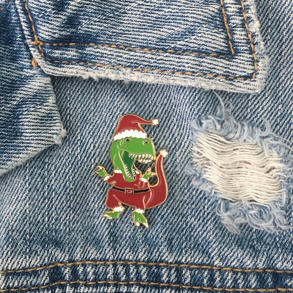 Christmas Pin - Stocking Stuffer - Santa Claws Lapel Pin - Funny Enamel Pin - Best Friend Gift - Dinosaur Pin Il_570xn