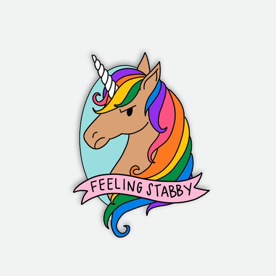 Funny Unicorn Decal - Funny Water Bottle Sticker - Feeling Stabby Unicorn Sticker - Cute Laptop Sticker Il_570xn