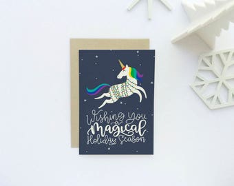 Cute Holiday Card - Unicorn Holiday Card - Magical Holiday Season Card - Unicorn Christmas Card