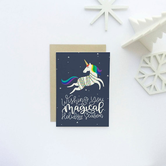Cute Holiday Card - Unicorn Holiday Card - Magical Holiday Season Card - Unicorn Christmas Card Il_570xn