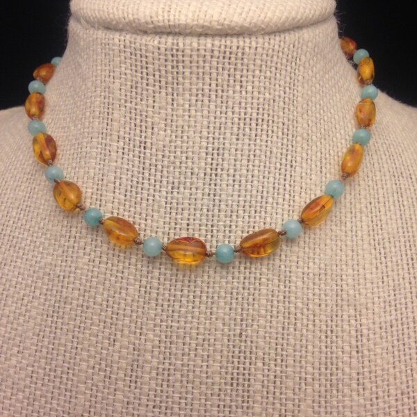 Cognac Baltic Amber and Amazonite Teething Necklace