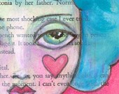 Cotton Candy Clown with fluffy blue hair and heart tattoo, 4x6 art print