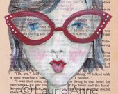 Bookish Beauty in Red Cat-eye Glasses, 5x7 print