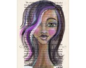 Modern African American Young Woman with Magenta Hair Streak, 4x7 Art Print on The Secret Garden Book Page