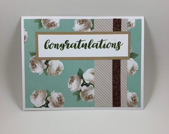 Peony Congratulations - Handmade Blank Greeting Card