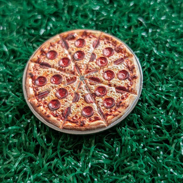 Pepperoni Pizza Ball Marker 3d Raised texture stainless steel UV printed