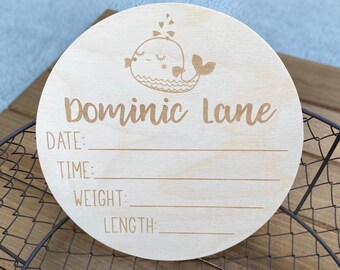 Whale Birth Stats Sign - Engraved Wood Baby Sign - Birth Announcement Sign - Hospital Welcome Sign - Baby Shower Gifts - Baby Photo Props