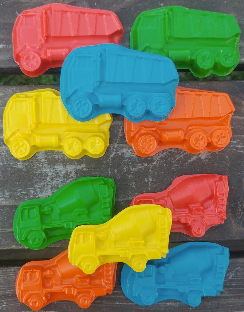 Dump Truck and Cement Truck Crayons set of 20 Construction Party Favors Construction Birthday Party Dump Truck Crayons Shaped Crayon image 3