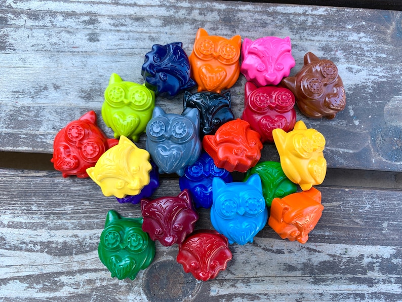Woodland Crayons Set of 40 Fox Party Favors Gifts For Kids Kids Gifts Owl Party Favors Woodland Party Favors Forest Animals