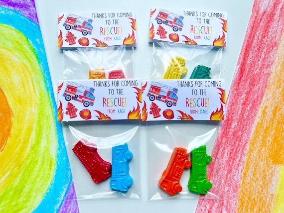 Fire Rescue Party Favors Fire Truck Crayons Kids Birthday Favors  Personalized Kids Party Favors Party Favor Bags Party Favor Tags 