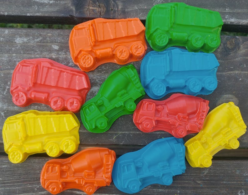 Dump Truck and Cement Truck Crayons set of 20 Construction Party Favors Construction Birthday Party Dump Truck Crayons Shaped Crayon image 1