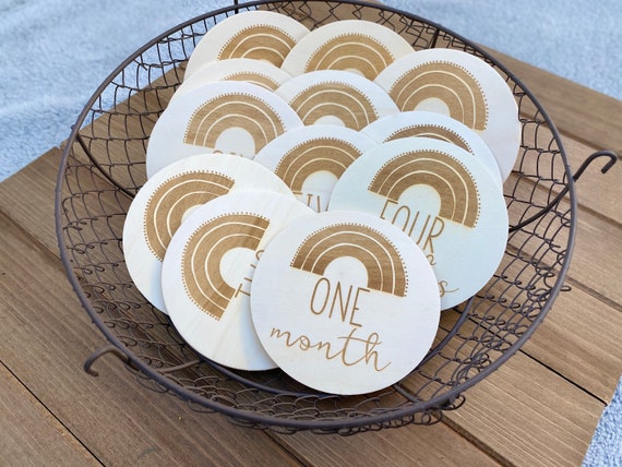 Monthly Milestone Wooden Discs - Wooden Monthly Milestones - Baby Shower Gifts - Milestone Cards - Monthly Milestone Markers - Rainbow Baby Il_570xn
