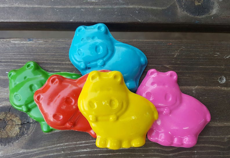 Hippo Crayons set of 50 Hippo Party Favors Hippo Birthday Hippo Party Hippo Crayons Shaped Crayons Classroom Favors Gifts image 3