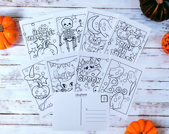 Halloween Coloring Postcards - Kids DIY Coloring Postcards - Color In Postcard Set - Kids Stocking Stuffers - Kids Gifts - Gifts For Kids