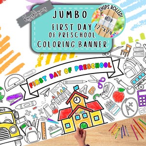 Banner para colorear del primer día de preescolar: regalo personalizado para la vuelta al cole, mantel para colorear y manualidades para el aula infantil.