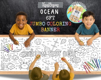 Ocean Adventure Coloring Page Banner - Personalized Coloring Poster - Kids Art Activity - Craft Gift For Kids - Kids Ocean Party Table Cover