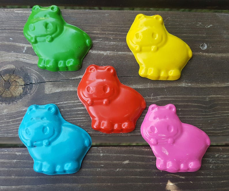 Hippo Crayons set of 50 Hippo Party Favors Hippo Birthday Hippo Party Hippo Crayons Shaped Crayons Classroom Favors Gifts image 1