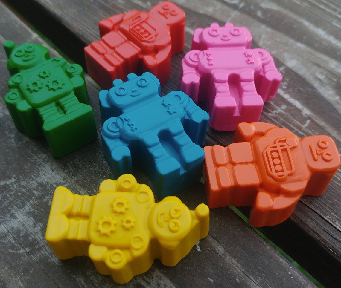 Robot Crayons Set of 12 Robot Party Favors Robot Crayons Etsy
