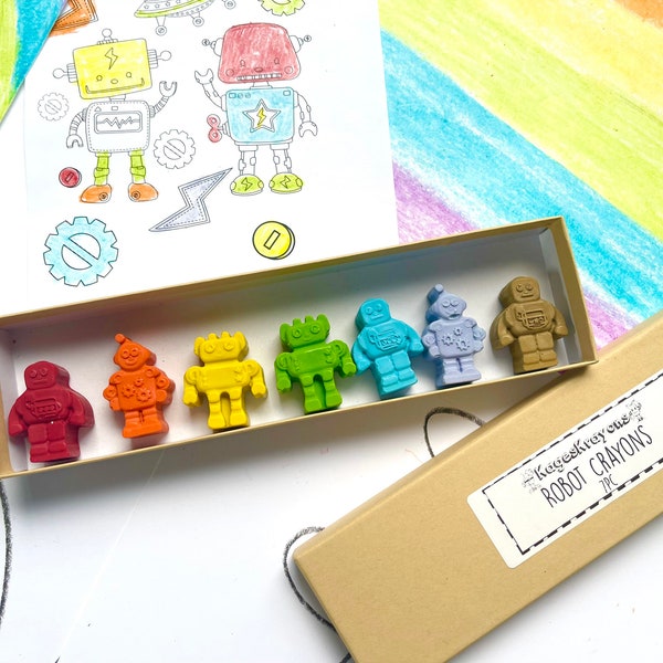 Robot Crayons - Robot Party Favors - Kids Gifts - Kids Stocking Stuffers - Kids Birthday Gifts - Easter Basket Stuffers - Kids Party Favors