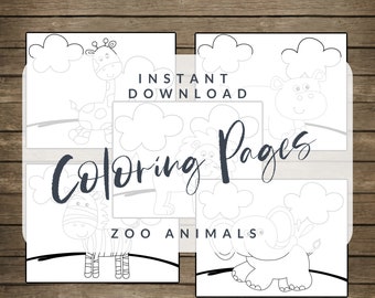 Páginas para colorear de animales del zoológico - Descarga instantánea - Favores de fiesta de animales del zoológico - Fiesta de animales imprimible - Páginas para colorear para niños - Fiesta de cumpleaños del zoológico