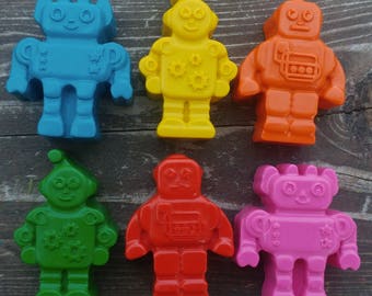 Robot Crayons Set Of 6 - Robot Party Favors - Robot Crayons - Robot Birthday Party Favors - Party Favors - Robot Gift - Crayons - Robots