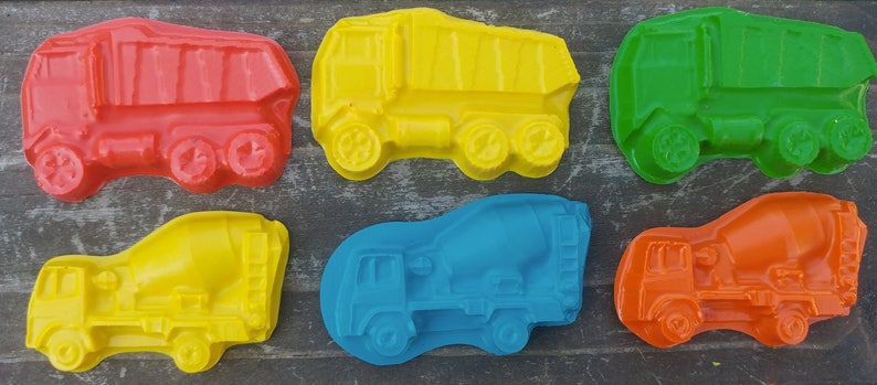 Dump Truck and Cement Truck Crayons set of 20 Construction Party Favors Construction Birthday Party Dump Truck Crayons Shaped Crayon image 2