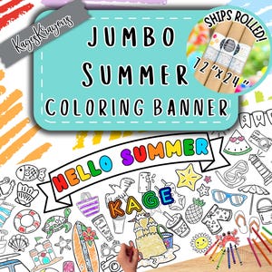 Banner para colorear de playa de verano JUMBO - Póster para colorear - Actividad de verano personalizada - Manualidades para niños - Mantel para fiestas infantiles