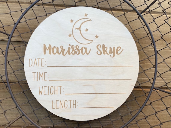 wooden baby announcement