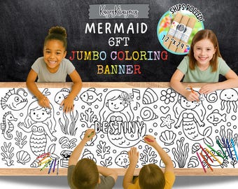 Mermaid Coloring Page Banner - Personalized Mermaid Coloring Poster - Kids Activity - Craft Gifts For Kids - Kids Mermaid Party Table Cover