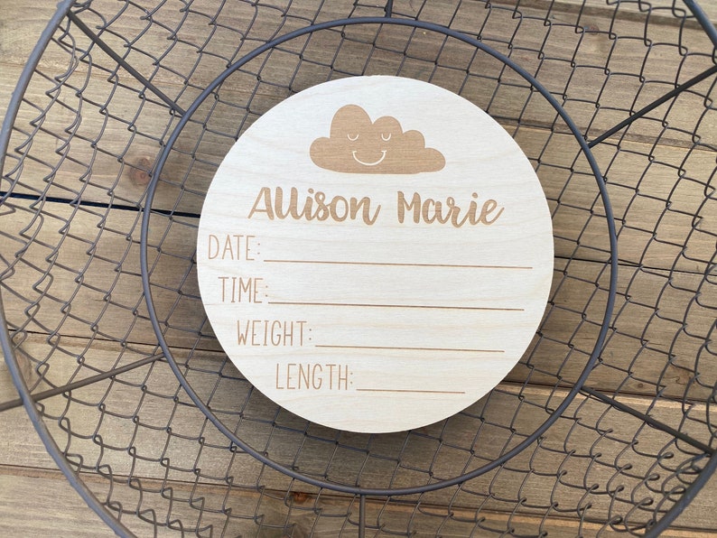 Birth Announcement Sign Cloud Birth Stats Sign Wood Birth Etsy