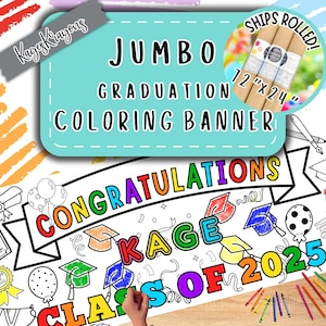 Banner para colorear de graduación JUMBO - Póster para colorear - Decoración para fiesta de graduación - Actividad personalizada para la fiesta de la Clase 2025 - Mantel