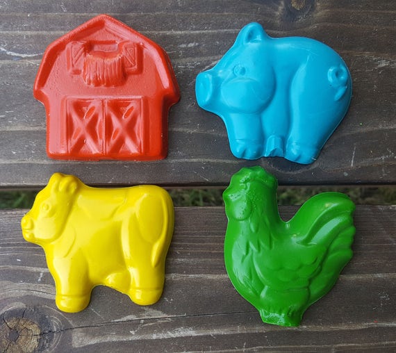 Jumbo Farm Crayons set of 4 - Cow crayons - pig crayons - barn crayons - rooster crayons - party favors Il_570xn
