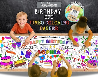 JUMBO Birthday Coloring Page Banner - Coloring Poster - Personalized Party Activity - Birthday Gifts For Kids - Kids Birthday Table Cover