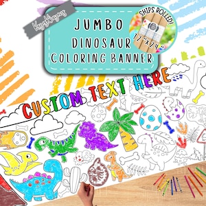 Banner de dinosaurios para colorear: camino de mesa gigante de 1,8 m para fiestas infantiles, regalo de cumpleaños personalizado, ideas para Pascua infantil y relleno de calcetines navideños.