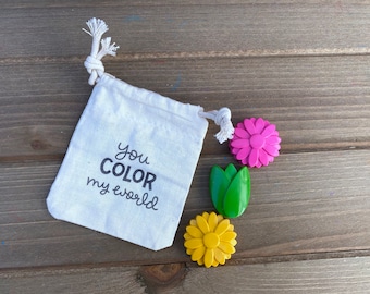 Flower Crayons - Flower Party Favors - Basket Stuffers - You Color My World - Kids Party Favors - Kids Valentines Day - Stocking Stuffers