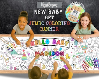 Baby Shower Coloring Page Banner – Giant 6ft Party Table Runner, Personalized Decor, Guest Activity, Baby Shower Games, Gift for Mom to Be